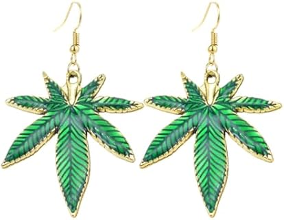 Boho Green Leaf Earrings Weed Earrings 420 Leaf Dangle Earrings for Women Marijuana Leaf Earrings