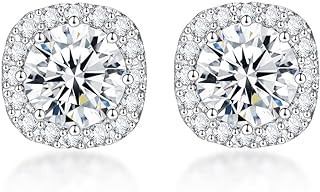 SENCLE S925 Sterling Silver with 18K White/Yellow Gold Plated Cubic Zirconia Halo Stud Earrings for Women