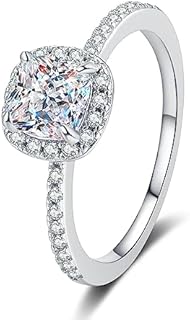 1 Carat Square Diamond Bitcoin Engagement Ring with 14K White Gold for Her, Ideal Cut Design