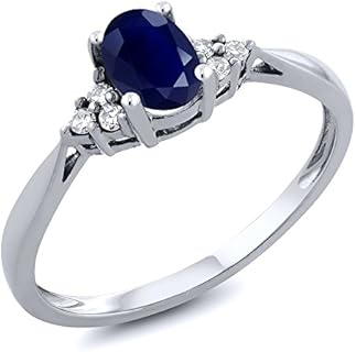 Gem Stone King 14K White Gold Blue Sapphire and White Diamond Engagement Ring For Women (0.61 Cttw, Gemstone Birthstone, Available 5,6,7,8,9)