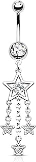 Agrewd Dangle Belly Button Rings 14G Star Dangly Belly Navel Rings for Women Silver Belly Piercing Jewelry Dangling Stainless Steel