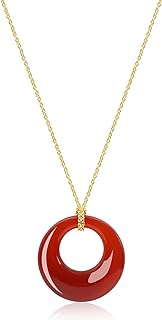 COAI Carnelian Stone Circle Pendant Necklace with Gold-Plated Cable Chain and Lobster Clasp
