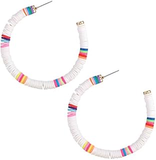 Hoop Earrings For Woman Rainbow Heishi Beaded Open Hoop Earrings Bohemian African Vinyl Disc Stud Earrings Hoop Surfer Beach Jewelry