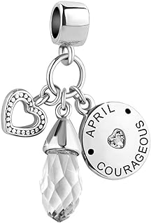 Diamond Charm Bracelet with Heart-shaped Dangle, Birthstone CZ Beads for Women and Girls - Copper Chain by Luluadorn