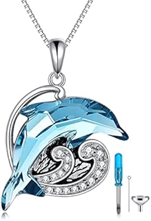 POPLYKE Dolphin Crystal Urn Necklaces for Ashes Sterling Silver Ocean Cremation Urn Necklaces Memorial Keepsake Holder Jewelry