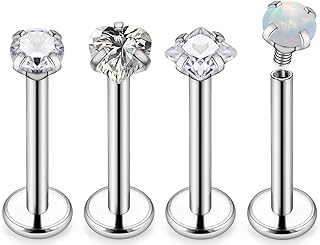 Kridzisw 20G 18G Titanium Nose Rings Studs Internally Threaded Hypoallergenic Implant Grade Surgical Steel Nose Studs Flat Back Cartilage Tragus Helix Earrings Piercing Jewelry for Sensitive Skin