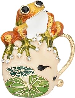 Pin Clasp Gold Frog Brooch with Cubic Zirconia for Both Men and Women in a Unique Lotus Leaf Design