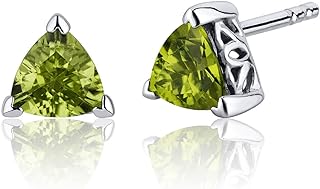 Peora Sterling Silver Peridot Stud Earrings with Push Back, Trillion Shape Design for Sophisticated Occasions, 1.50 Carats Total Natural Gemstone