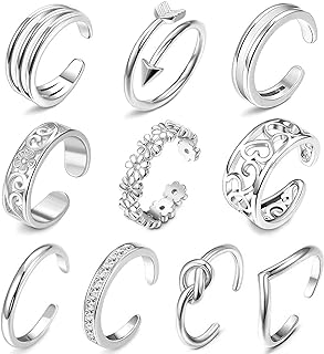 FIBO STEEL 10 Pcs Open Toe Rings for Women Vintage Retro Wave Flower Celtic Knot Arrow Tail Band Toe Ring Adjustable