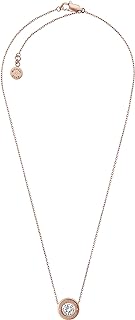 Elegant Michael Kors Rose Gold-Tone Stainless Steel Pendant Necklace With Lobster Clasp and Brilliant-Cut Crystal for Women