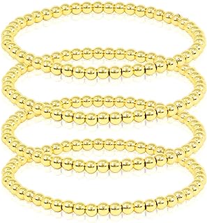 SM Stainless Steel Gold Silver Rose gold Beaded Ball Bracelets 4PCS Set for Women Stretchable Elastic Bracelet