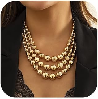 Cable Chain Beaded Bib Necklace in Chunky Gold for Women and Girls - Statement Elegance by Jovono