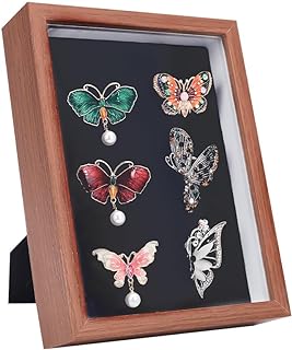 FINGERINSPIRE Wooden Brooch Frame with Wall-Mount Hangers and Back Support for Jewelry Enthusiasts, Rectangle Design