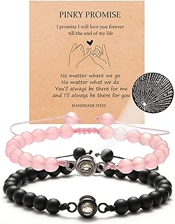 Romantic Stainless Steel 'I Love You' in 100 Languages Couples Matching Bracelets on Nylon Bead Chain - Ideal Anniversary, Birthday, Valentine's Day, Mother's Day or Christmas Gift