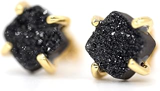 18K Gold Plated Stud Earrings For Women, Handmade 925 Sterling Silver Stud Earrings, Small Druzy Lightweight Hypoallergenic Crystal Earrings For Girls