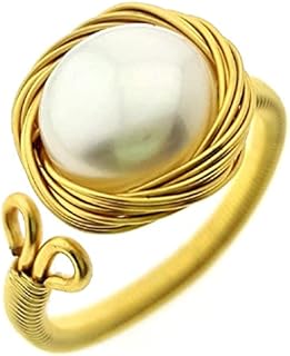 SGT 10mm Baroque Pearl Ring Gold Adjustable 14K Yellow Gold Plated Valentine's Gift Birthday Party for Women Freshwater Pearl Ring for Christmas Mother's Day - Gift Box Included