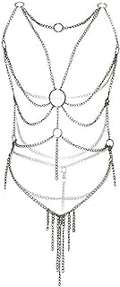 Women's Lingerie Chain Set Cross Enticing Tassel Body Link Harness Metal Chain Set Metallic