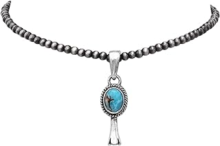 Rosemarie & Jubalee Women's Dainty Western Natural Howlite Squash Blossom On 4mm Metallic Pearl Choker Necklace, 12"+3" Extension