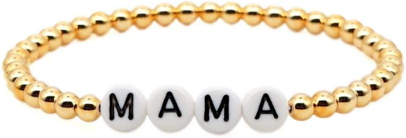 The Woo's Gold Color Ball Beaded Bracelets Brass Mama Love Letter Wrapped Bracelet Boho Handmade Beads Charm Bracelet Summer Femme Friendship Jewelry for Women Stretch Stackable Bracelet