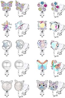 Thunaraz 10 Pairs Cute Clip on Earrings for Women Girls Hypoallergenic Butterfly Flower Pearl CZ Clip-on Women Multicolored Non-Pierced Earrings Set