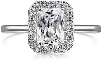 1CT Princess Cut Cubic Zirconia Halo Engagement Ring in Sterling Silver, Size 6, Anniversary Promise Jewelry Gift for Her