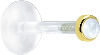 14k Yellow Gold Rainbow Moonstone Nose Ring - Push-Back Design with Authentic Moonstone, Body Piercing Labret Jewelry, Versatile Use