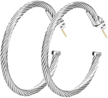 Twisted Cable Wire Crossover Brass Hoop Earrings with Push Back Design for Women