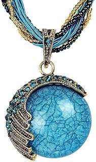 Women's Vintage Turquoise Alexandrite Necklace: Bohemian Style Rhinestone Pendant with Durable Zinc Rope Chain - Retro Elegant Jewelry Gift