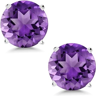 Gem Stone King 14K White Gold Purple Amethyst Stud Earrings For Women (1.40 Cttw, Gemstone Birthstone, Round 6MM)