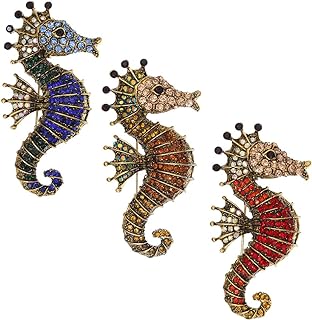 3Pcs Sparkling Fashion Marine Animal Brooch Corsage Pin Accessories Rhinestone Sea Horse Brooch Pin