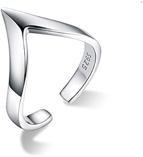 Minimalist V-Shaped 925 Sterling Silver Chevron Engagement Ring with White Gold Plated Base, Adjustable Size, Perfect for Women and Teen Girls