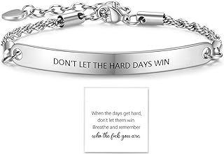 Box Chain Stainless Steel Running Charm Bracelet - 'Don't Let Hard Days Win' Engraved Inspirational Message - Perfect for Men, Women, and Teens - Handmade, Adjustable & Tube Design