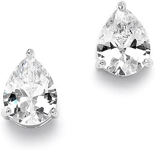 Mariell Cubic Zirconia Stud Earrings, Pear Shape CZ Crystal, 2 Carat Imitation Diamond Stud Earring Gift