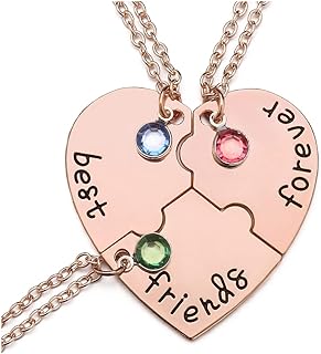 Jovivi Best Friends Forever 3-Piece Pendant Necklace with Box Chain and Lobster Clasp, for Friendship Groups, Heart Matching Puzzle Design in Durable Alloy Material