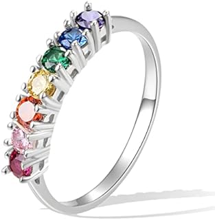 Women's Radiant Rainbow Engagement Ring with Cubic Zirconia Inlay in Rhodium Plated Brass, Sizes 6-10