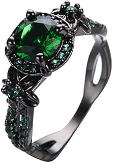 Womens Green Stone Round Lab Stone Engagement Wedding Best Friend Christmas Black Gold Plated Wedding Rings for Her Size 6-10