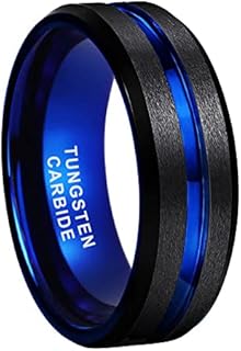 TUTISS Unisex Black and Blue Tungsten Wedding Rings - 8mm, Two-Tone Plating, Comfort Fit with Matte Finish and Beveled Edges