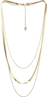 Gold/Silver Layered Necklaces for Women, Dainty 18K Gold Plated Choker Necklaces for Women Trendy Layering Herringbone Box Snake Paperclip Chain Fashion Jewelry Set Gifts for Women Girls