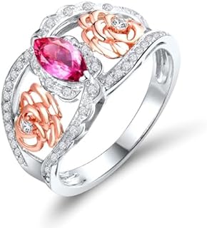 Diamond Rings For Women, 14K Rose Gold Pink Diamond Ring - Natural Pink Tourmaline Band, Heart Ring & Promise Ring For Engagement Wedding, Promotion