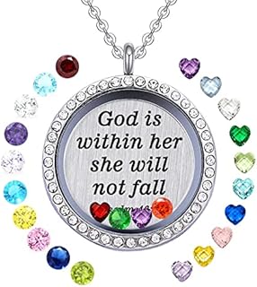 Box Chain Floating Locket Necklace with Cubic Zirconia Gem for Women and Moms, Christian-themed Stainless Steel Pendant by YOUFENG