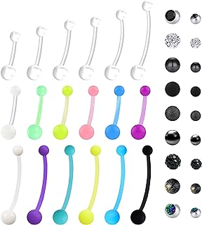 14G Pregnant Belly Ring with Replacement Balls for Women Girls Acrylic Flexible Bioplast Sport Maternity Belly Button Ring Retainer Balls for Replacement 16-38mm
