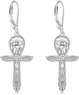 Men's Sterling Silver YFN Dangle Cross Earrings with Lever Back Design