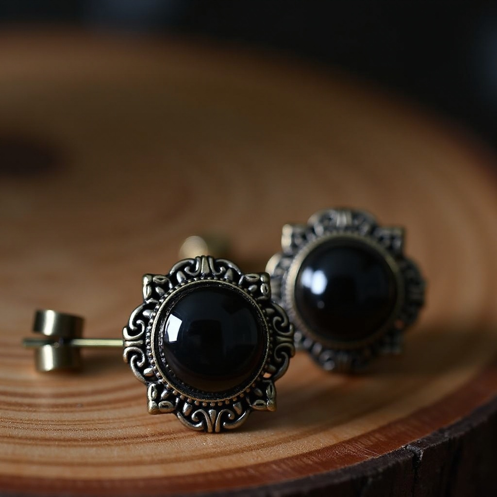 boucles d'oreilles antiques en onyx noir