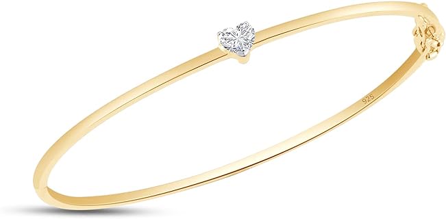 SAVEARTH DIAMONDS 1/2 Carat Heart Cut Lab Created Moissanite Diamond Solitaire Heart Bangle Bracelet For Women In 14K Gold Over Sterling Silver Size : 6 to 9 Inch, (VVS1 Clarity, 0.50 Cttw)