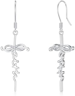 Diamond Faith Cross Earrings for Women 925 Sterling Silver Infinity Faith Cross Drop Dangle Earrings with Lab Grown Diamond Jewelry Gifts