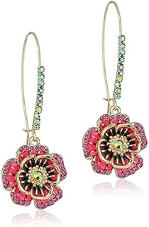 Iridescent Rose Dangle Earrings - Lightweight, Hypoallergenic Gold-Tone with Mixed Stones, Perfect Red Sparkling Flower Jewelry