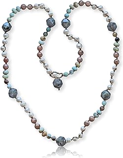 MGR Semi-Precious Stone Multi-Color Y Necklace or Gemstone & Cultured Freshwater Pearl Beaded Long Station Necklace. Beaded Lariat Necklace, 32-inch Long.