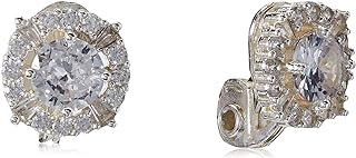 Non-Pierced Silver Tone CZ Clip On Earrings for Women's Glamour - Classic Design