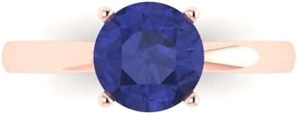 Clara Pucci 18K Rose Gold Engagement Ring, 1.5Ct Round Cut Created Tanzanite Solitaire, Perfect Bridal Promise Ring for Her