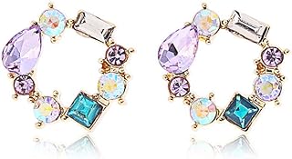 GRACE JUN Colorful Austrian Crystal Wreath Clip on Earrings and S925 Stud Earrings Charm Jewelry